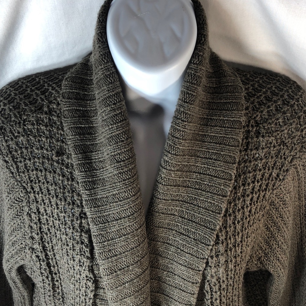 RDI Burnt Olive Green Open-Front Shawl Collar Cardigan, Size S/P/P - Picture 2 of 7